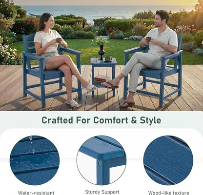 Furnimart 3-Piece Patio Bistro Set, HDPE Outdoor Chairs Set of 2 and Side Table, All-Weather Outdoor Furniture Set, Modern Conversation Sets with Coffee Table for Garden, Balcony, Porch, Blue