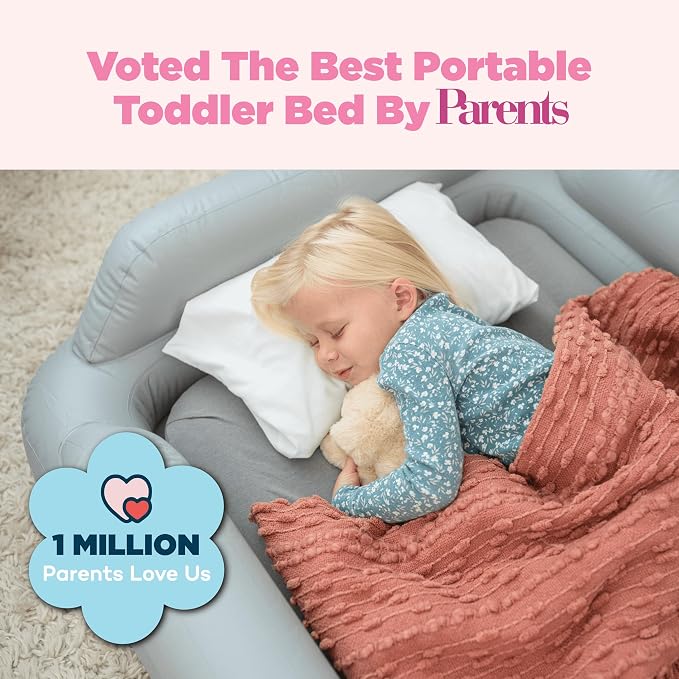 SlumberPod SlumberTot Inflatable Toddler Travel Bed - Portable Kids Air Mattress with Safety Bumpers - Perfectly Sized Ideal for Travel or Home Use - Includes Electric Pump
