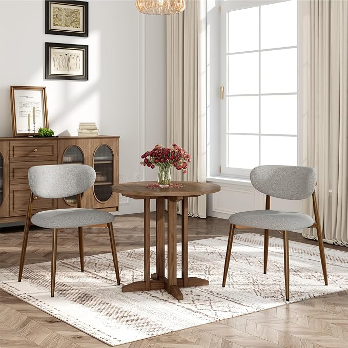 MALOL Dining Chairs Set of 4, Curved Back Kitchen Room Chairs with Metal Legs and Anti Slip Pads, Upholstered Dining Chair for Home and Restaurant, Light Grey