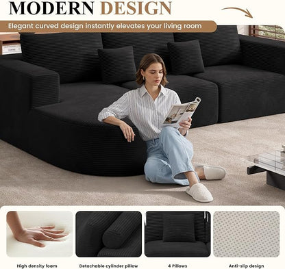 Modern U Shaped Modular Sectional Sofa, Convertible Oversized Cloud Couches for Living Room, Comfy 8 Seater Corduroy Boneless Couch Sofa Set, No Assembly Required, Beige 1 PCS