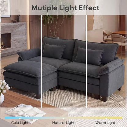 URRED Oversized Modular Sectional Sofa, 87" L Shaped Modern Comfy Cloud Couch with Movable Ottoman & Pillows, Deep Seat Couches for Living Room, Bedroom or Apartment (Velvet Grey, 87" L Shaped)