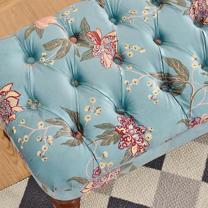 47" Upholstered Entryway Bench, Tufted Bench with Wood Leg, Floral Print Seating Benches Sofa for Balcony, Living Room, Bedroom (47" Bench)