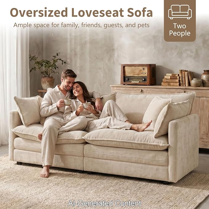 GNIXUU 76" Modular Sectional Sofa, Camel Loveseat Sofa Cloud 2 Seater Couch, Comfy Chenille Love Seats 25" Deep Seat with 2 Pillows for Small Spaces Apartment Studio Office Bedroom Living Room
