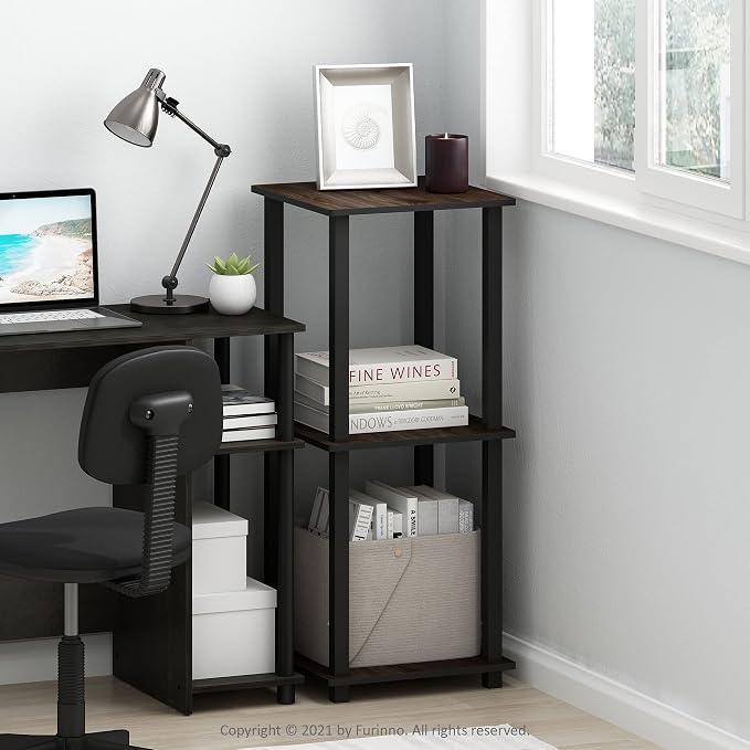 Furinno SIMPLISTIC Side Table Set of 2, 2-Tier Square Modern End Table, Nightstand, Night Stand, Bedside Table, Toolless Assembly, for Living Room, Bedroom, Columbia Walnut