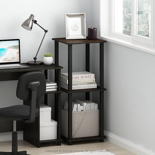 Furinno SIMPLISTIC Side Table Set of 2, 2-Tier Square Modern End Table, Nightstand, Night Stand, Bedside Table, Toolless Assembly, for Living Room, Bedroom, Columbia Walnut