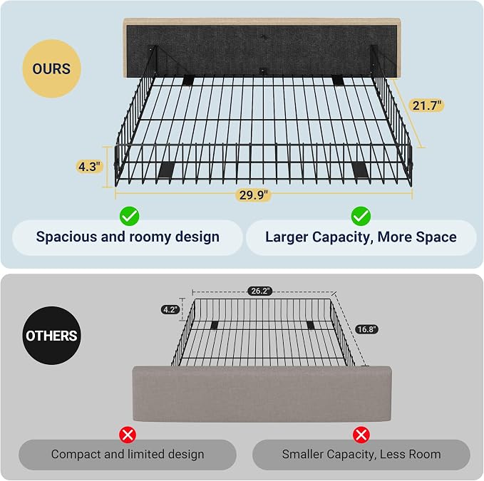 Allewie Upholstered King Size Platform Bed Frame with 4 Storage Drawers and Headboard, Square Stitched Button Tufted, Mattress Foundation with Wooden Slats Support, No Box Spring Needed, Beige
