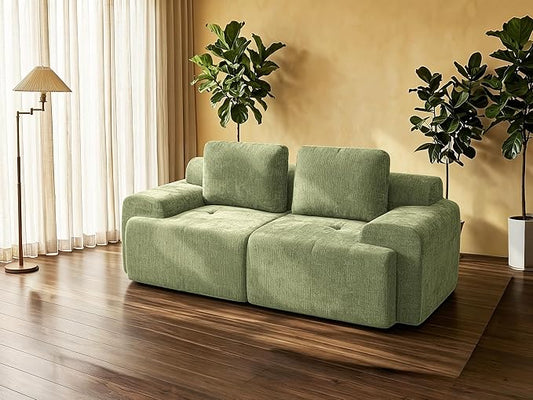 85" Oversized Boneless Couch, Comfort Cloud Sectional Couches for Living Room, Modular Sofa High Back & Extra Deep Seat, No Assembly, Soft Chenille Fabric (Olive Green, 85 inch- Shaped（2+0）)