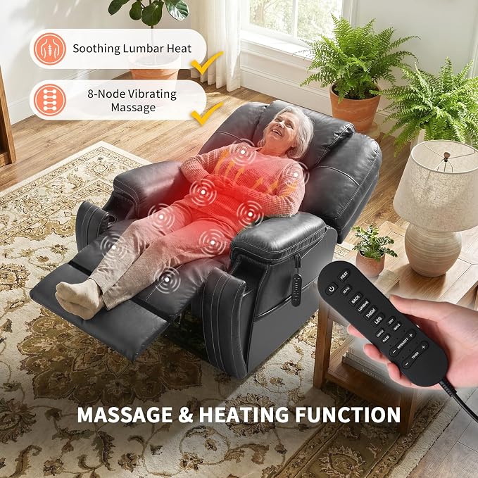 EONIX Triple Motor Lay Flat Power Lift Recliner Chair for Elderly with Adjustable Headrest, 400lbs Electirc Lift Chair for Living Room, Lumbar Pillow, Extended Footrest, Grey