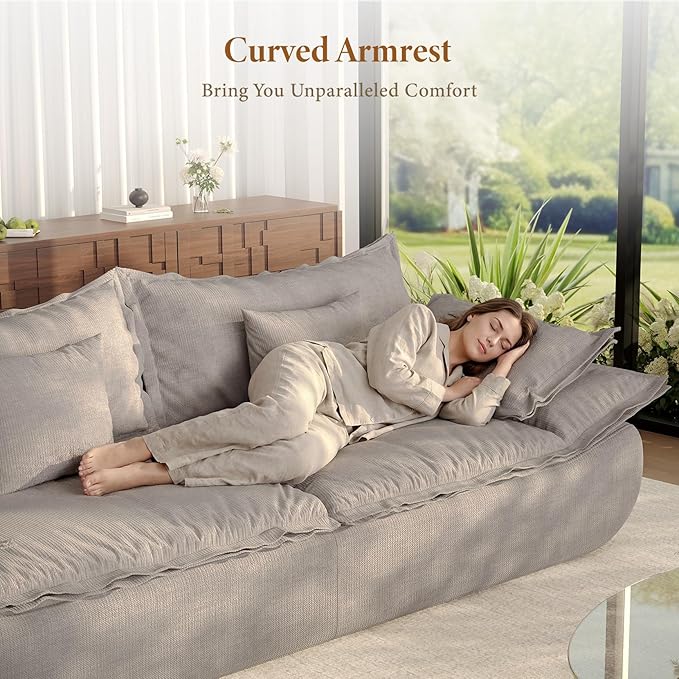 Vesgantti 86.6" Boneless Couches for Living Room, 3 Seater Loveseat Couch in Chenille | Memory Foam | No Assembly Required, Deep Seat Cloud Modular Sofa for Apartment, Office (Grey)
