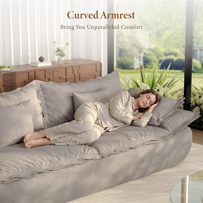 Vesgantti 86.6" Cloud Couches for Living Room, Cozy Chenille Boneless Couch with Curved Armrest, Modern Stylish Sailboat Sofa with Deep Seat, No Assembly Required, Light Grey