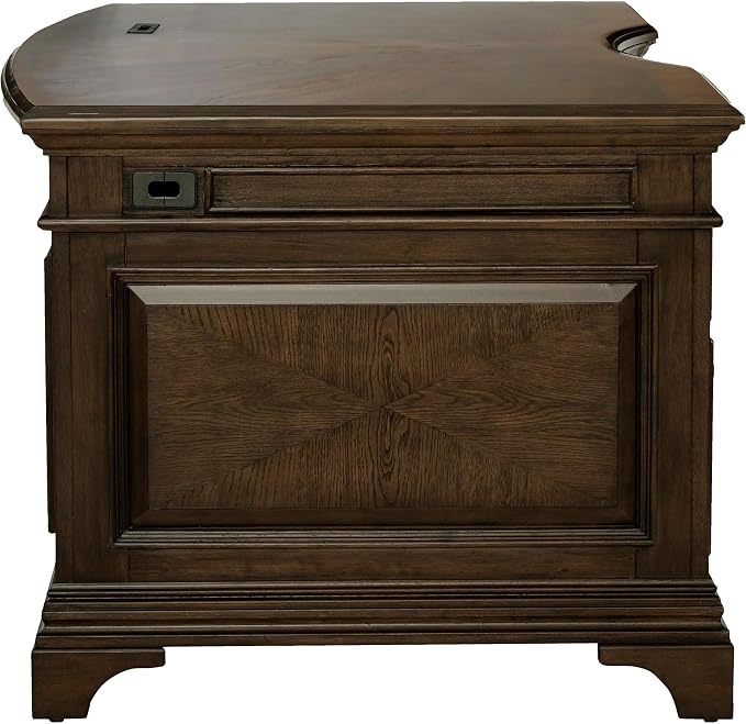 Pemberly Row Executive Desk, 72" W x 39" D x 31.25" H, Burnished Oak Finish, Wood Construction, Lockable File Cabinets, Felt-Lined Drawers, Bronze Hardware, Traditional Home Office Desk for Workspace