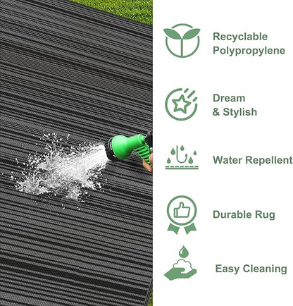 GENIMO Outdoor Rug for Patio Clearance, 5'x8' Reversible Plastic Straw Rugs, Lightweight Waterproof RV Camping Mat for Camper, Balcony, Deck, Backyard, Picnic, BlackGray