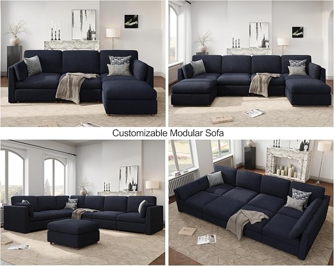 Oversized Modular Sectional Sofa V-Shaped Cloud Couches Blue | 109'' Deep Seat Couch for Living Room, 5-Seater Luxury Comfortable Corner sofa, Solid Wood Frame, Removable Washable Cover