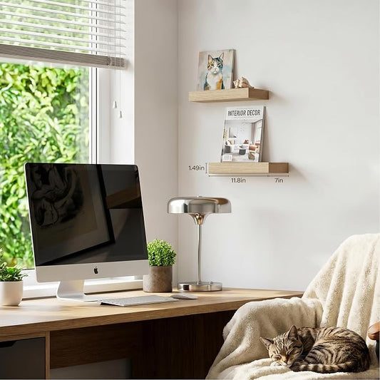 Oak Floating Shelves Set of 2,11.8 Inch Small Shelves for Walls,Wooden Shelf for Bathroom Over Toilet, Kitchen & Bedroom