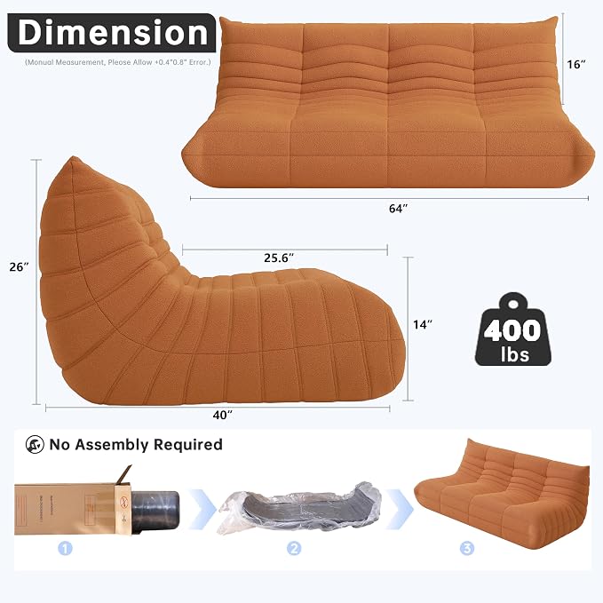 WHGBJA Bean Bag Chair for Adults with Memory Foam Couch, 3 Seater Bean Bag Sofa for Bedroom, Living Room, Reading, Gaming Floor Sofa Couch, Boneless, Comfy