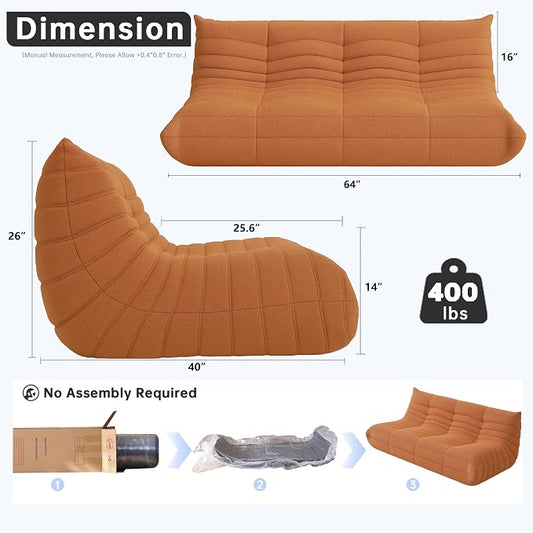 WHGBJA Bean Bag Chair for Adults with Memory Foam Couch, 3 Seater Bean Bag Sofa for Bedroom, Living Room, Reading, Gaming Floor Sofa Couch, Boneless, Comfy