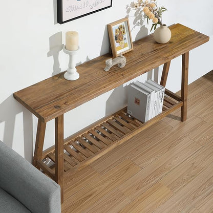 HOKYHOKY Reclaimed Solid Wood Console Table, 59" Long Farmhouse Entryway Tables, Rectangular Couch Table Behind Sofa, 2 Tiers Accent Tables for Hallway, Entrance, Foyer, Living Room