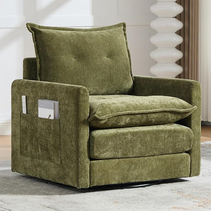 Swivel Accent Chair, Modern Swivel Barrel Chair for Living Room, 360 Degree Comfy Square Accent Barrel Chair, Upholstered Sofa Armchair for Bedroom,Reading, Chenille, Olive Green