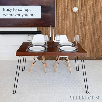 Sleekform Wooden Folding Dining Table for 4 - with Collapsible Hairpin Legs - 4 ft Portable Small Foldable Dining Room Table for Farmhouse Kitchen and Small Spaces - Walnut
