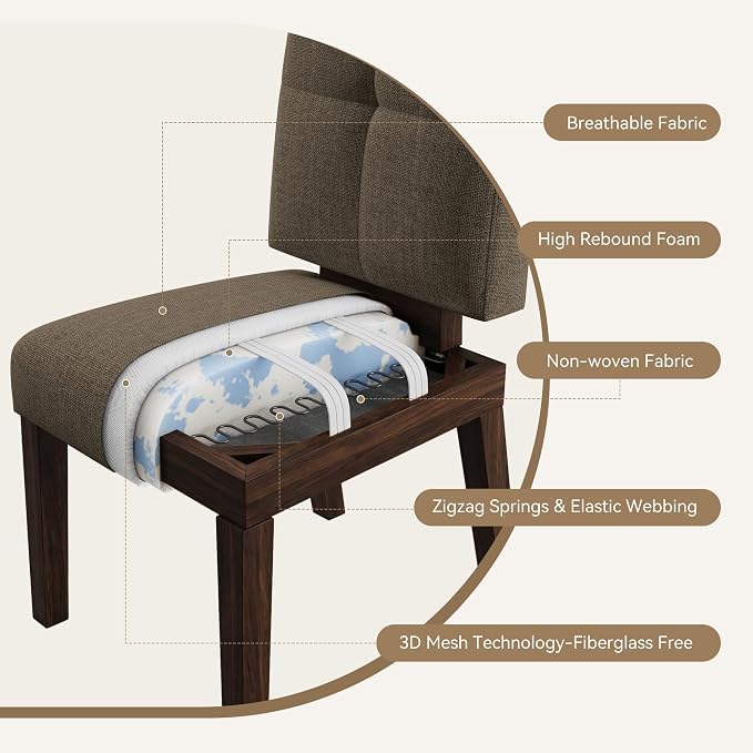 HOMRELEXA Wooden Dining Chairs Set of 4, Dining Room Chairs with Wood Legs, Cloud-Like Cushion & Reinforcement Structure Design for Kitchen/Living Room/Restaurant, Easy Assembly