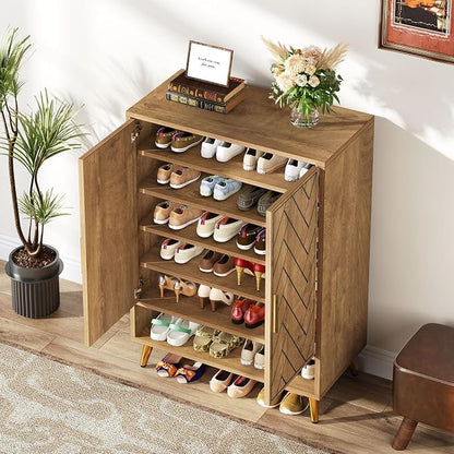 Tribesigns 6-Tier Shoe Cabinet with Doors (Light Brown)
