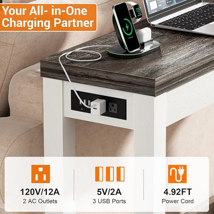 Cyclysio 63" Console Table with Charging Station, 13.8" Deep Farmhouse Sofa Table Behind Couch with 2 AC Outlets & 3 USB Ports, Long Entryway TV Console or Home Office Desk, Oak Grey