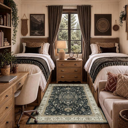 RELEANY Area Rugs 4'x6' Washable Non-Slip, Floral Vintage Distress Medallion Carpet for Living Room Bedroom Dining Room, Vintage Black Brown Neutral