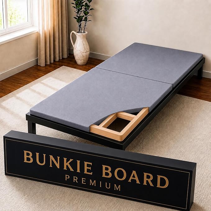 1.5" Split Wood Bunkie Board Twin Size Bed, Under Mattress Support, Fully Assembled, Fabric Ventilation Cover-Replaces Wooden Slats or Box Spring for Bed Frames