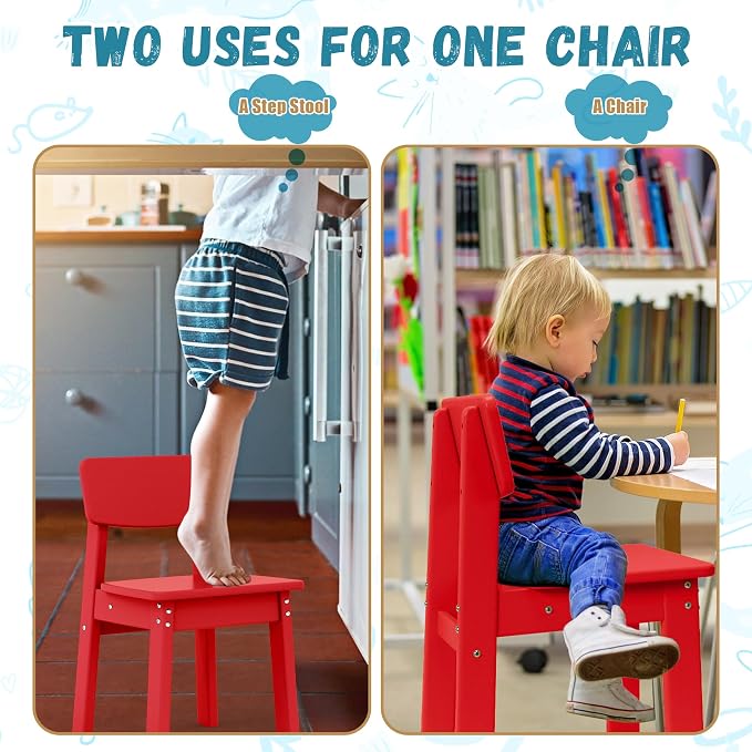 Costaelm Outdoor Kids Dining Chair Set of 2,Step Stool Toddler Chair, Red