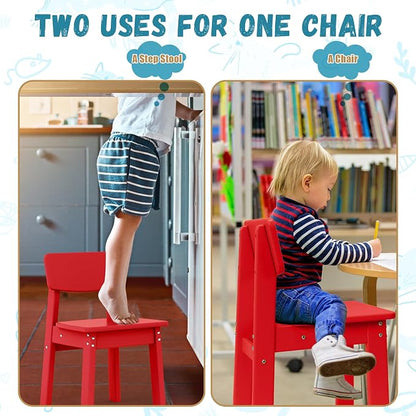 Costaelm Outdoor Kids Dining Chair Set of 2,Step Stool Toddler Chair, Red