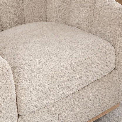 Swivel Barrel Chair, 360 Degree Round Swivel Accent Chair for Living Room, Mid Century Modern Upholstered Accent Chair,Comfy Tufted Sofa Armchairs for Bedroom,Nursery,Boucle,Wheat