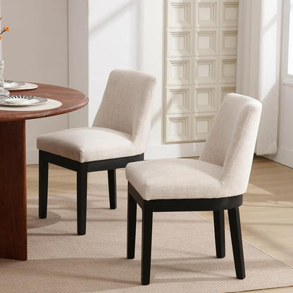 RIVOVA Upholstered Dining Chairs Set of 4, Modern Wooden Dining Room Chair Linen Fabric Kitchen Chairs Farmhouse Dinner Chair with Black Hardwood Frame, Beige
