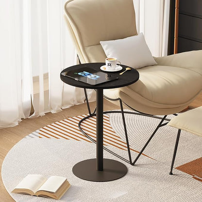 C Shaped Side Table, Round End Table, Tv Trays Table for Couch, Small Snack Table with Metal Leg for Living Room, Bedroom, Bedside, Sofa and Office (Black)