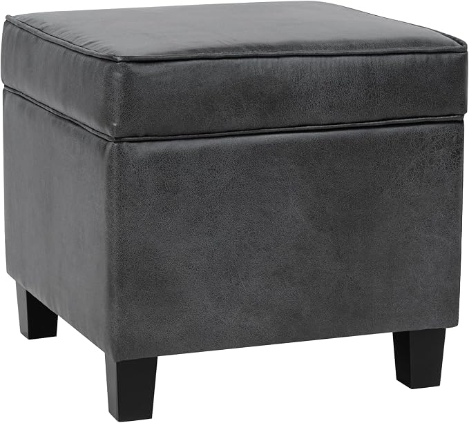 HomePop 18" Classic Square Storage Ottoman - Gray Faux Leather