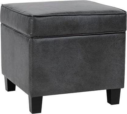 HomePop 18" Classic Square Storage Ottoman - Gray Faux Leather