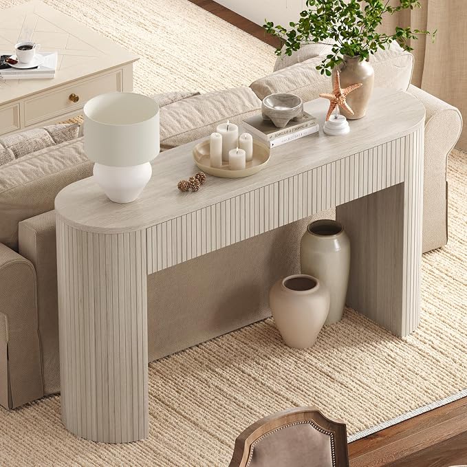 ONBRILL 55 Inch Console Table with 2 Drawers, Entryway Tables with Storage, Sofa Table Behind The Couch, Hallway Tables, Natural White