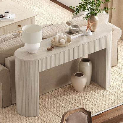ONBRILL 55 Inch Console Table with 2 Drawers, Entryway Tables with Storage, Sofa Table Behind The Couch, Hallway Tables, Natural White