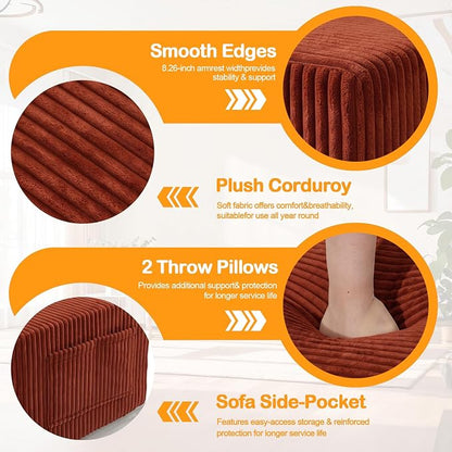 Erament Convertible Sofa Bed, Loveseat Folding Floor Futon Sleeper Sofa Couch Bed- Boneless Foldable Couch, Corduroy Pull Out Sofa Bed with 2 Pillows for Living Room & Bedroom