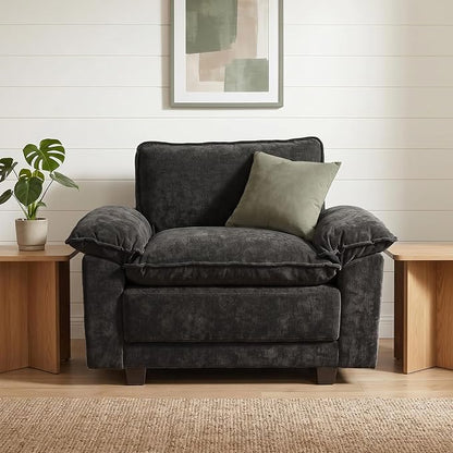 Modern Cloud Single Sofa, Comfy Chenille Couch for Living Room, Dark Gray | Cloud Couch，Comfortable Cushioning，Cozy Armrest Support，Modern Appearance，Easy Assembly, Sturdy Frame