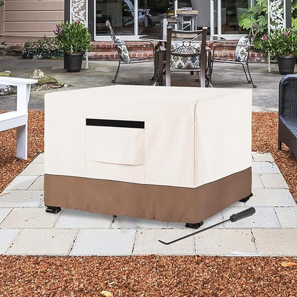 Fire Pit Cover,Outdoor Heavy Duty 600D 100% Waterproof Fire Pit Cover Square,Weatherproof Firepit Covers Square 44" W x 44" D x 24" H,Beige & Brown