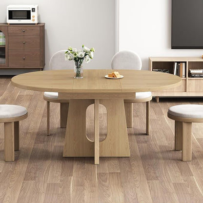 Epecoya 59-Inch Extendable Round Dining Table for Dining Room, 4-6 People Farmhouse Oval Wood Expandable Kitchen Dinner Table with Heavy Cross Pedestal for Living Room, Apartment, Light Oak