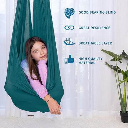 OUTREE Sensory Swing for Kids with 360° Swivel Hanger, Indoor Therapy Swing Great for Autism, ADHD, Sensory Processing Disorder, and Autistic Children (Dark Teal‌)