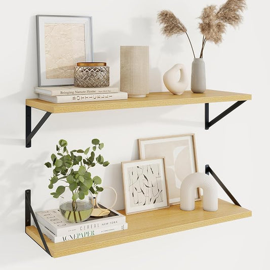 Axeman 30 Inch Floating Shelves | 10 Inch Deep Oak Wall Shelves Set of 2 | 30" W x 10" D Oak Floating Shelves for Living Room Bathroom Kitchen