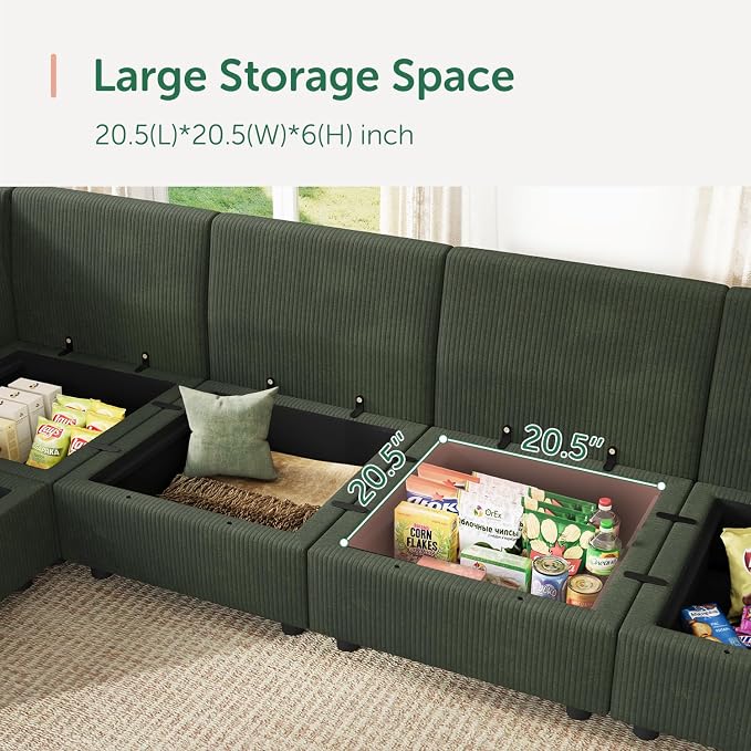 HONBAY Modular Sectional Sleeper Sofa with Storage, Modular Convertible Sectional Couch Bed Module Sleeper Couches for Living Room - Green