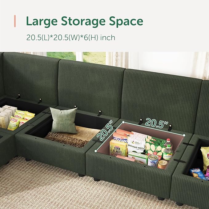 HONBAY Modular Sofa Sectional Sleeper Couch with Storage Seat Reversible Sectional Sleeper Couch Modular Sofa - Green