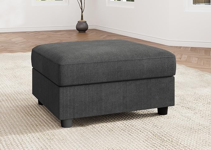 HONBAY Modern Corduroy Ottoman Module Sofa, Ottoman Bench with Storage, Dark Grey