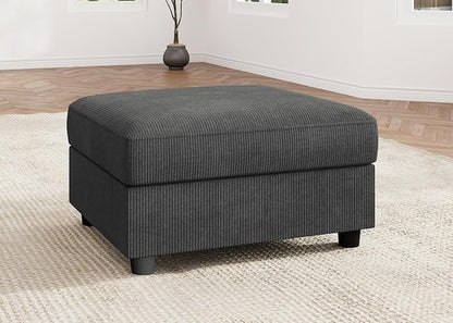 HONBAY Modern Corduroy Ottoman Module Sofa, Ottoman Bench with Storage, Dark Grey