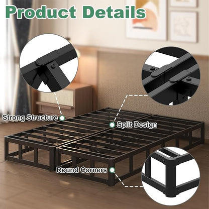 Lutown-Teen 9 Inch Split Full Size Box Spring Bed Base, 3500lbs Heavy Duty Metal High Profile Box Spring Full Size Bed Mattress Foundation with Fabric Cover, Noise-Free, Non Slip, Easy Assembly