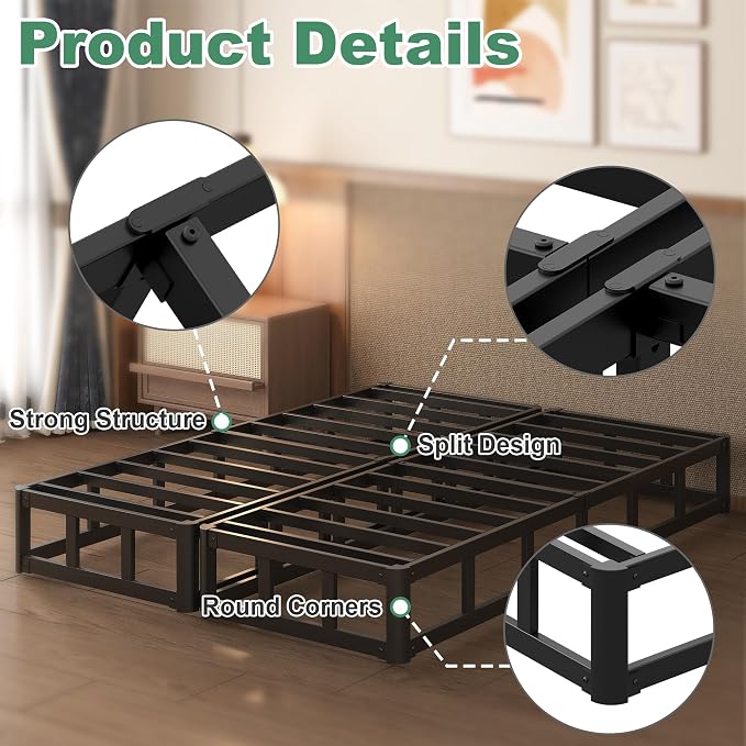 Lutown-Teen 9 Inch Split King Box Spring Bed Base, 3500lbs Heavy Duty Metal High Profile King Size Box Spring Mattress Foundation with Fabric Cover, Noise-Free, Non Slip, Easy Assembly