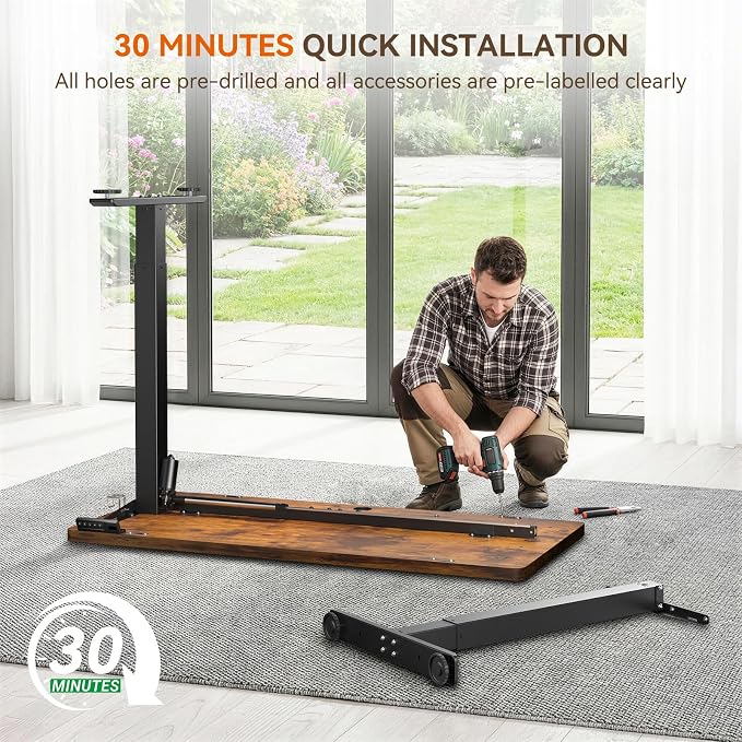 Standing Desk, 48 x 24 inches Electric Height Adjustable Desk, Sit Stand up Desk, Memory Computer Home Office Gaming Desk with 3 Preset Heights, Wood Table Cable Management Box, Brown